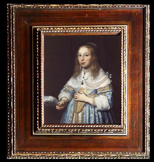 Bartholomeus van der Helst Portrait of a Girl in Pale Blue with an Ostrich Feather Fan